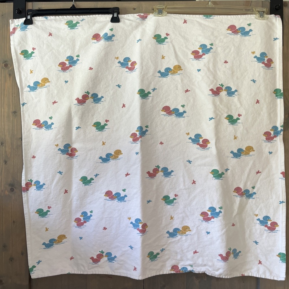 Vintage Baby Receiving Hospital Swaddling Blankets 33x33" Duck Print White